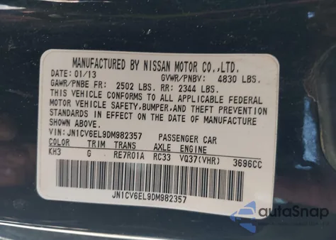 2013 Infiniti G37X from USA, damaged, VIN JN1CV6EL9DM982357